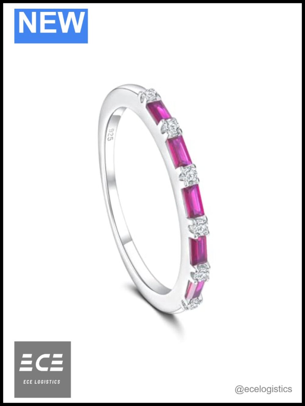 925 Sterling Silver Baguette Stackable Ring for Women